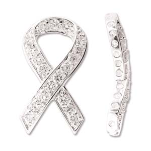 Silver Ribbon w/Crystal Bead Thru 33x19mm