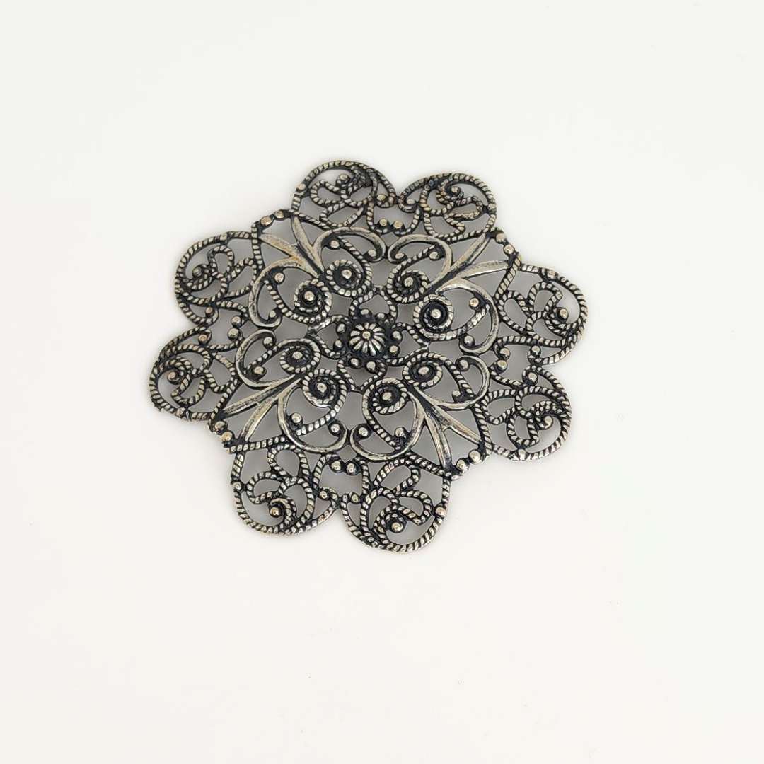 Antique Silver Filigree Petal Flower 51mm