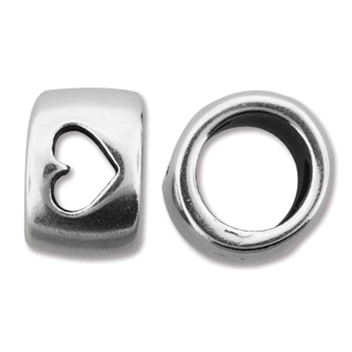 Antique Silver Open Heart Bead 10mm