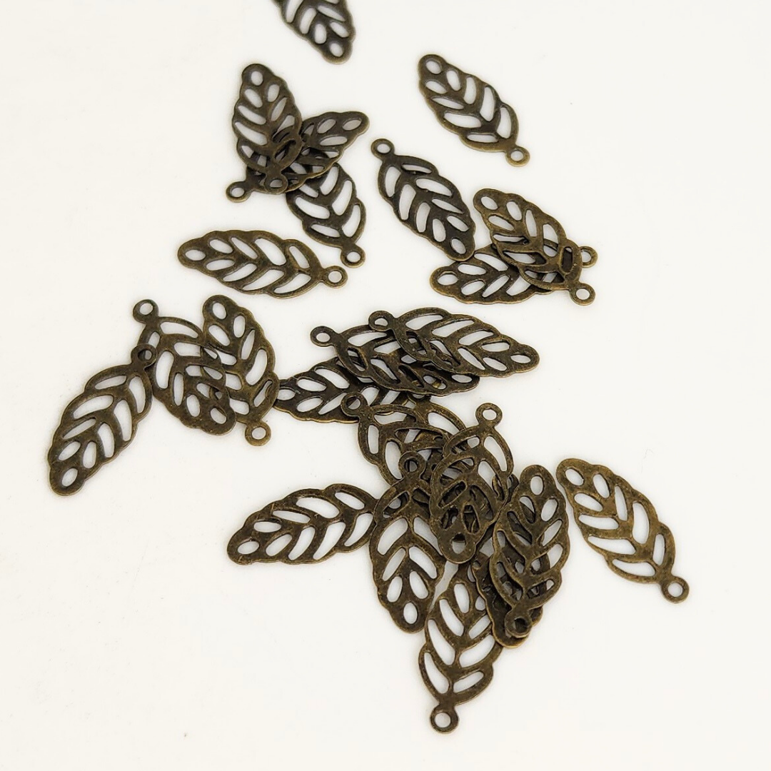 Bronze Stamped Leaf Charm 13x6mm
