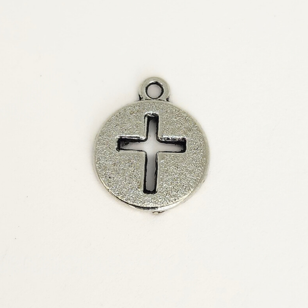 Silver "Pewter" Cross Cut Out Coin Charm 14x17mm