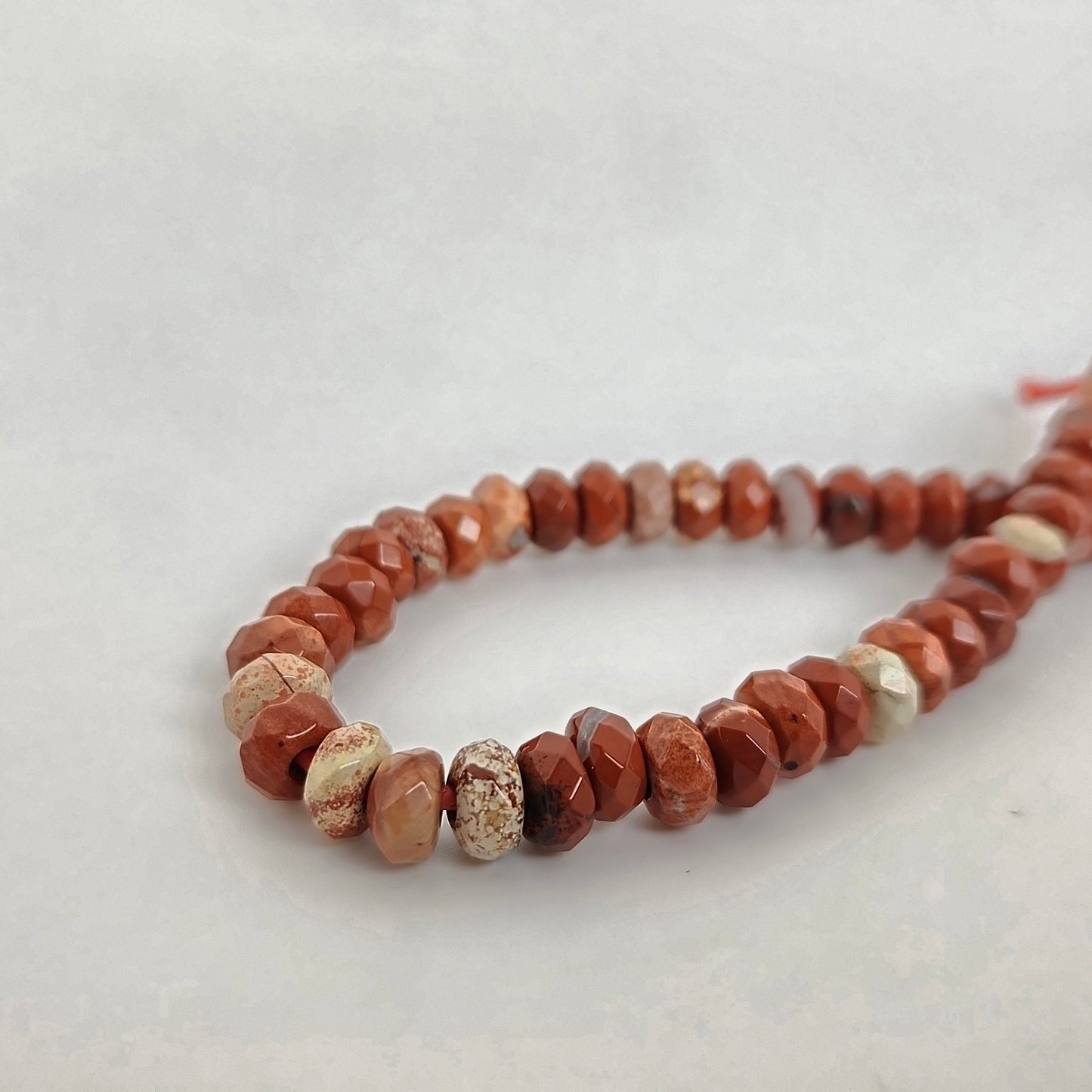Large-Hole White Lace Red Jasper Faceted Rondelle 8mm