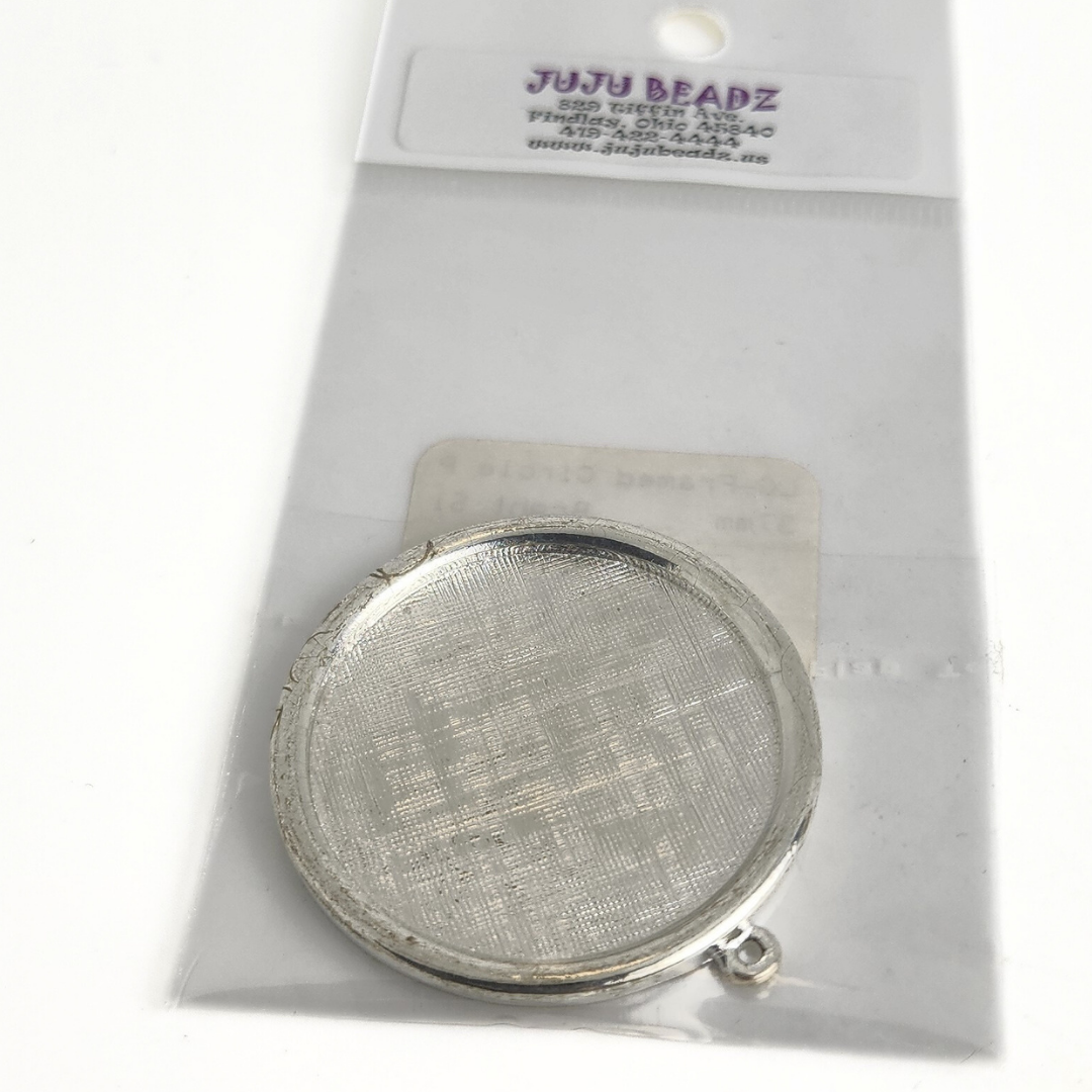 Framed Bright Silver Circle Pendant 37mm