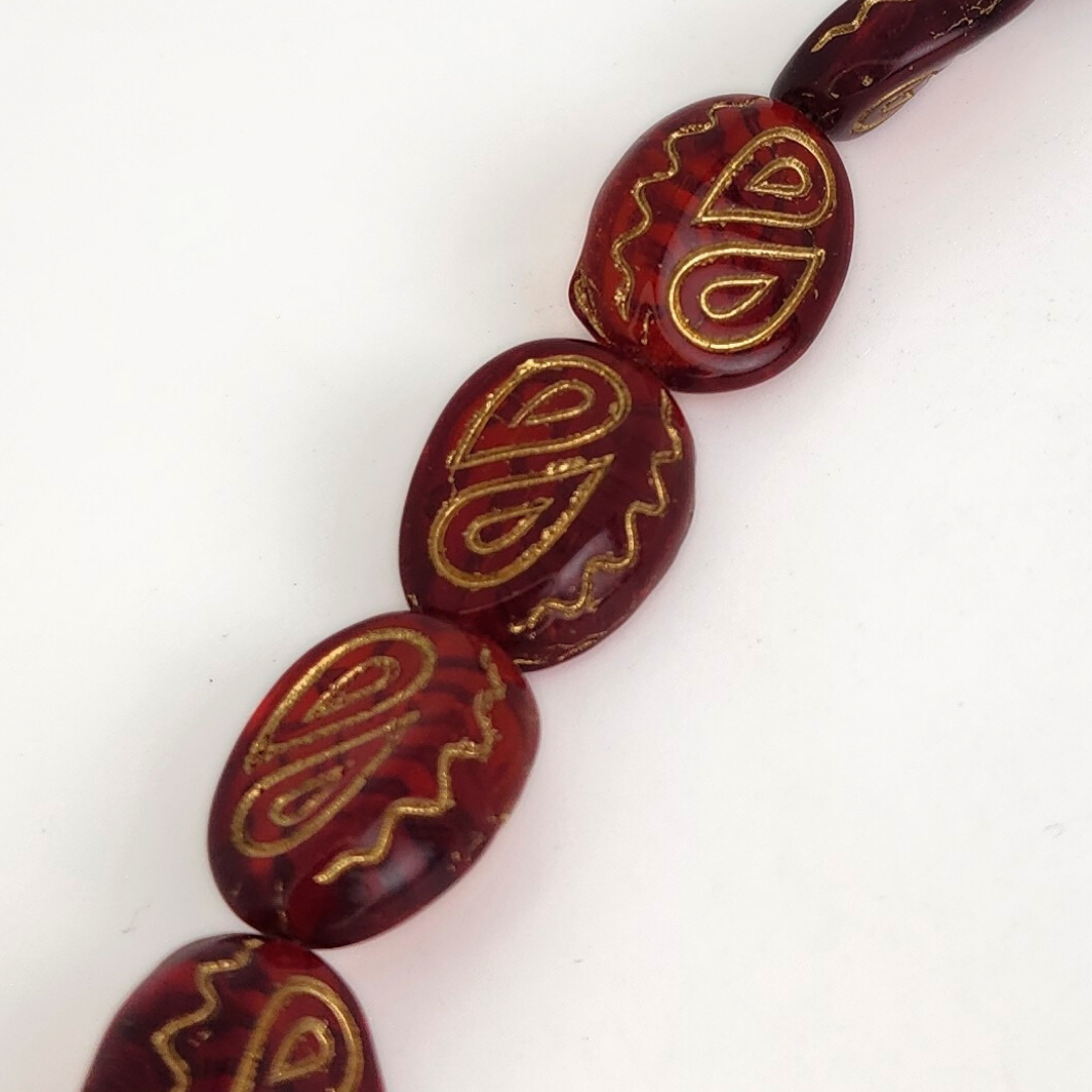 Gold Inlayed Red Funky Oval