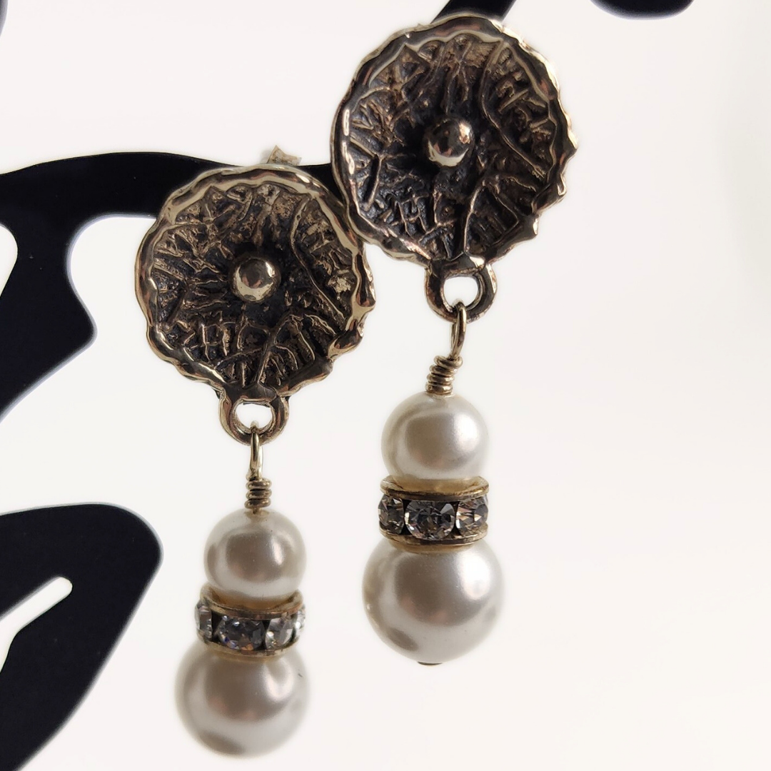 White Floral Pearl Stack Earrings