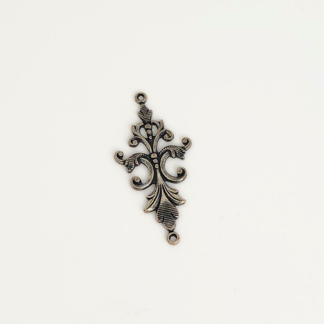 Antique Silver Long Fleur Pendant/Connector 18x40mm