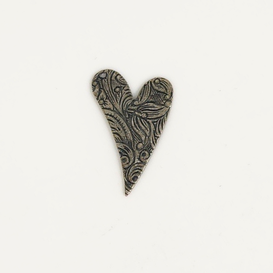 Left Facing Floral Engraved Heart Drop 17x26mm