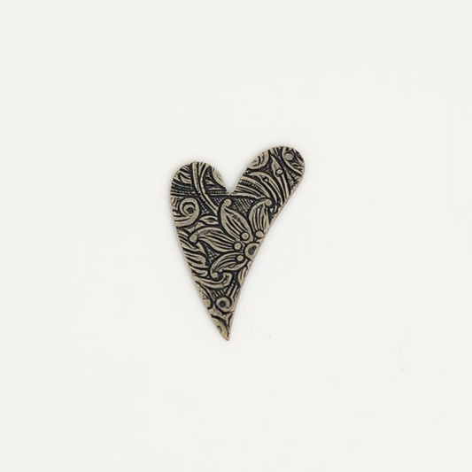 Right Facing Floral Engraved Heart Drop 17x26mm