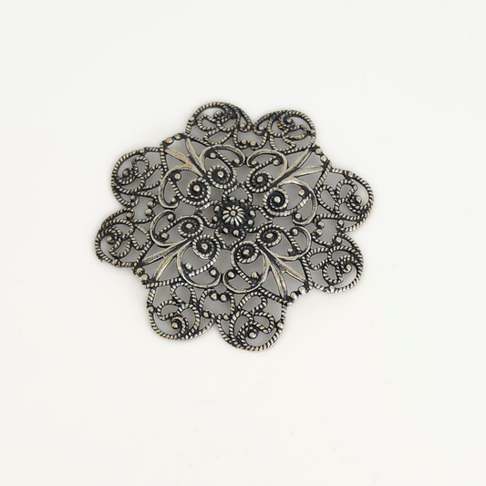 Antique Silver Filigree Petal Flower 51mm