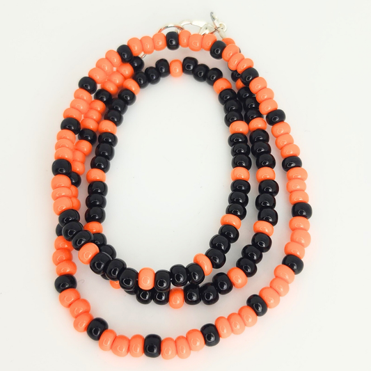Black/Orange Seed Bead Necklace 16-18"