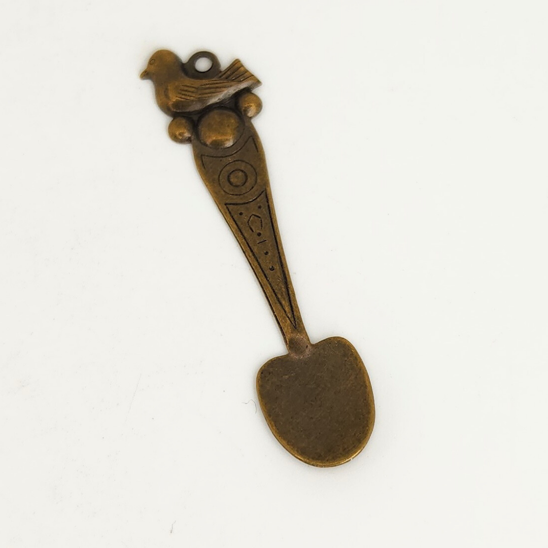 Antique Brass Bird Spoon Pendant 40mm