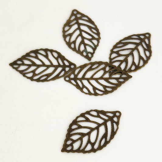 Bronze Filigree Leaf Charm 23x13mm