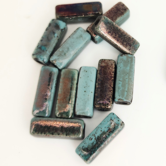 Rectangle Tube Raku Blue 16x6mm