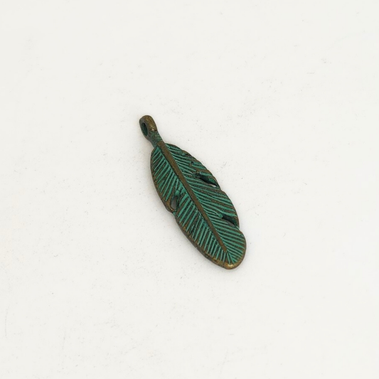 Green-Bronze Feather Charm 9x30mm