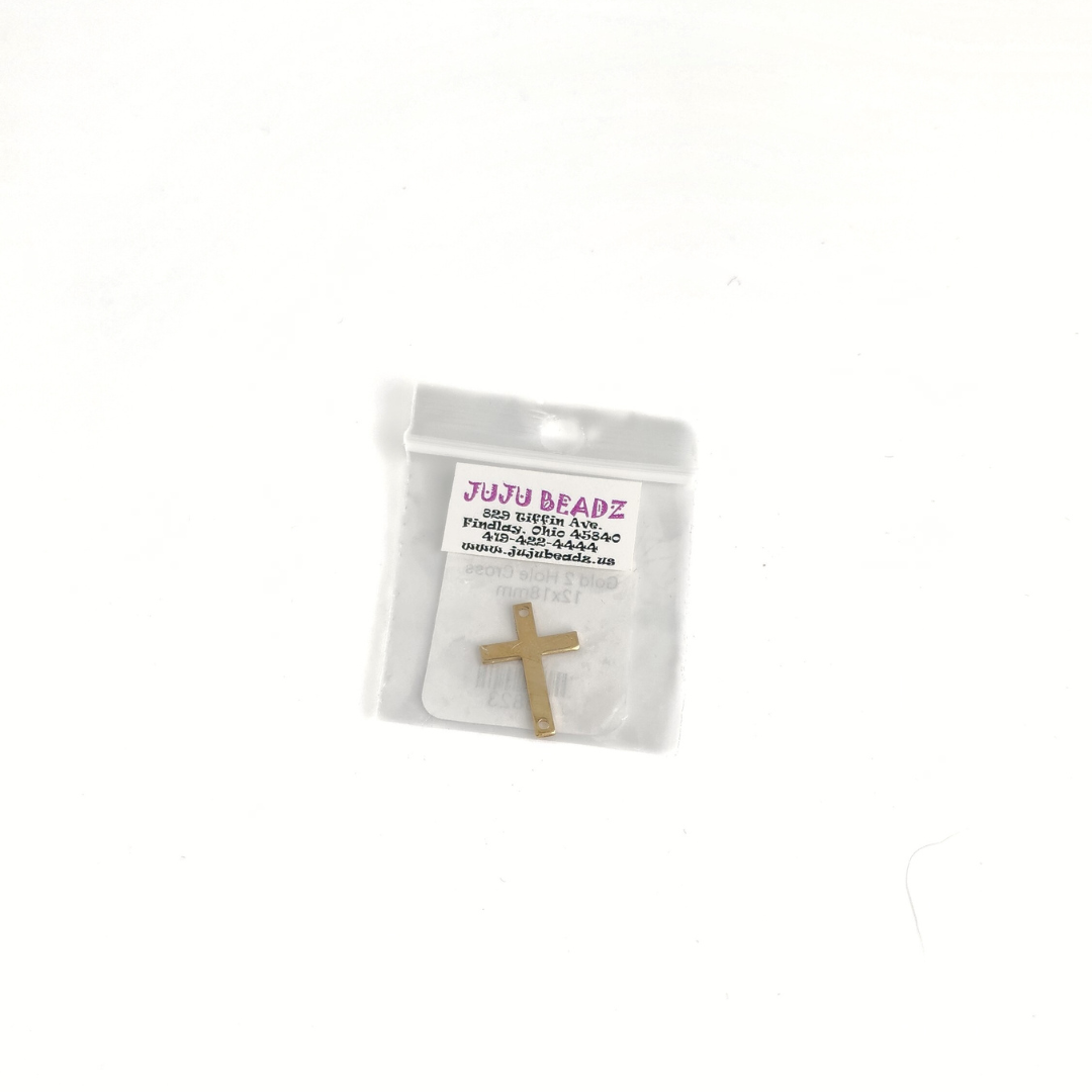 Gold 2 Hole Cross 12x18mm