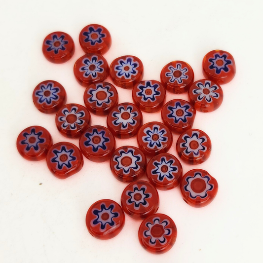 Red/White/Blue Flat Round Millefiori 8mm