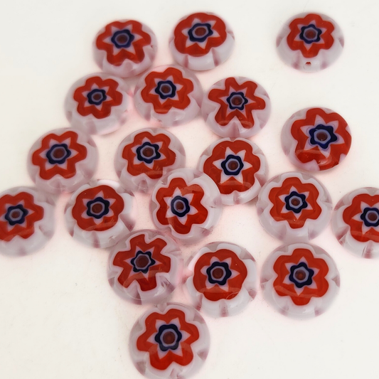 Red/White/Blue Puffed Flat Round Millefiori 12mm