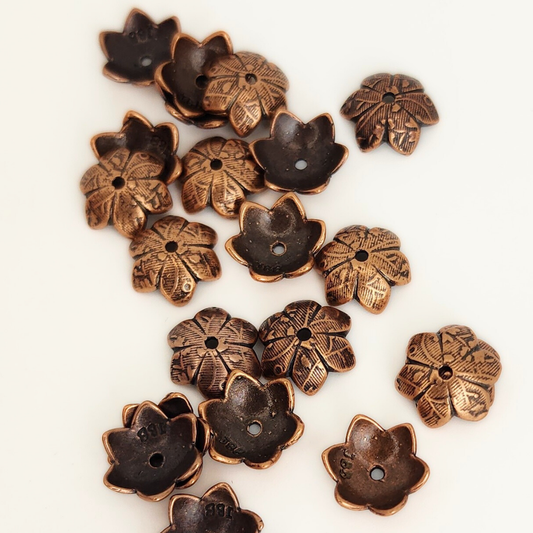 Antique Copper 6 Point Flower Cap 9mm
