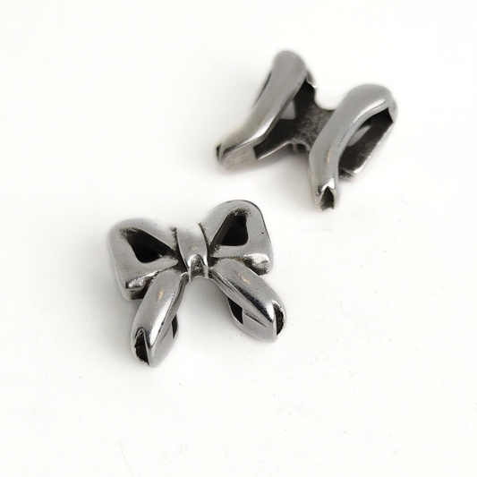 Large Silver Ribbon Bow Flat Slider