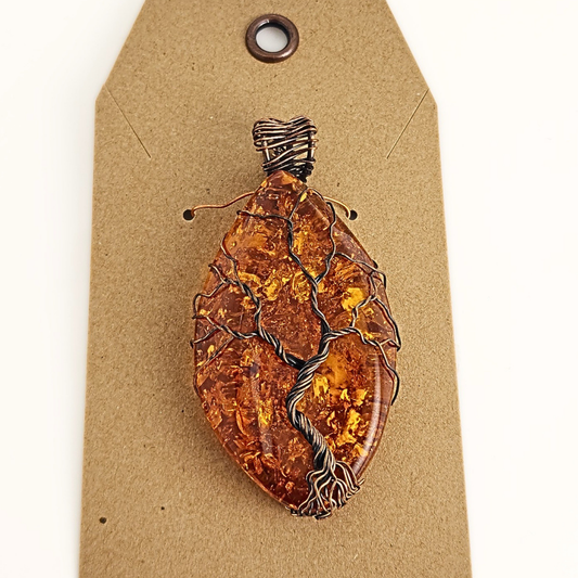Amber/Copper Tree Pendant
