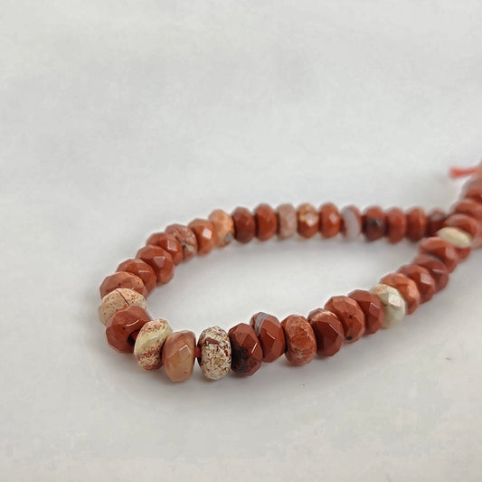 Large-Hole White Lace Red Jasper Faceted Rondelle 8mm