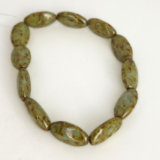 Luster Opaque Green Stone Spindle 15x8mm