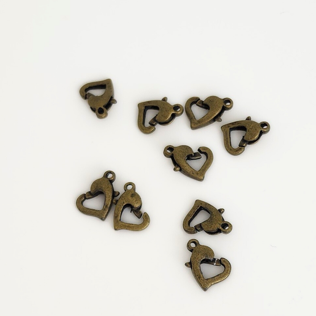 Antique Brass Heart Lobster Clasp 13x10mm