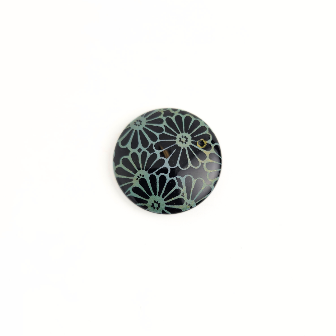 Celedon Daisy Obsidian Round 30mm