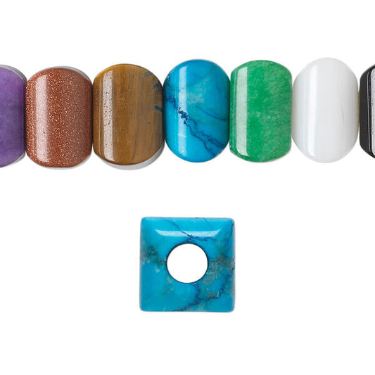 Multi Gemstone & Glass Large-Hole Square 12x12mm