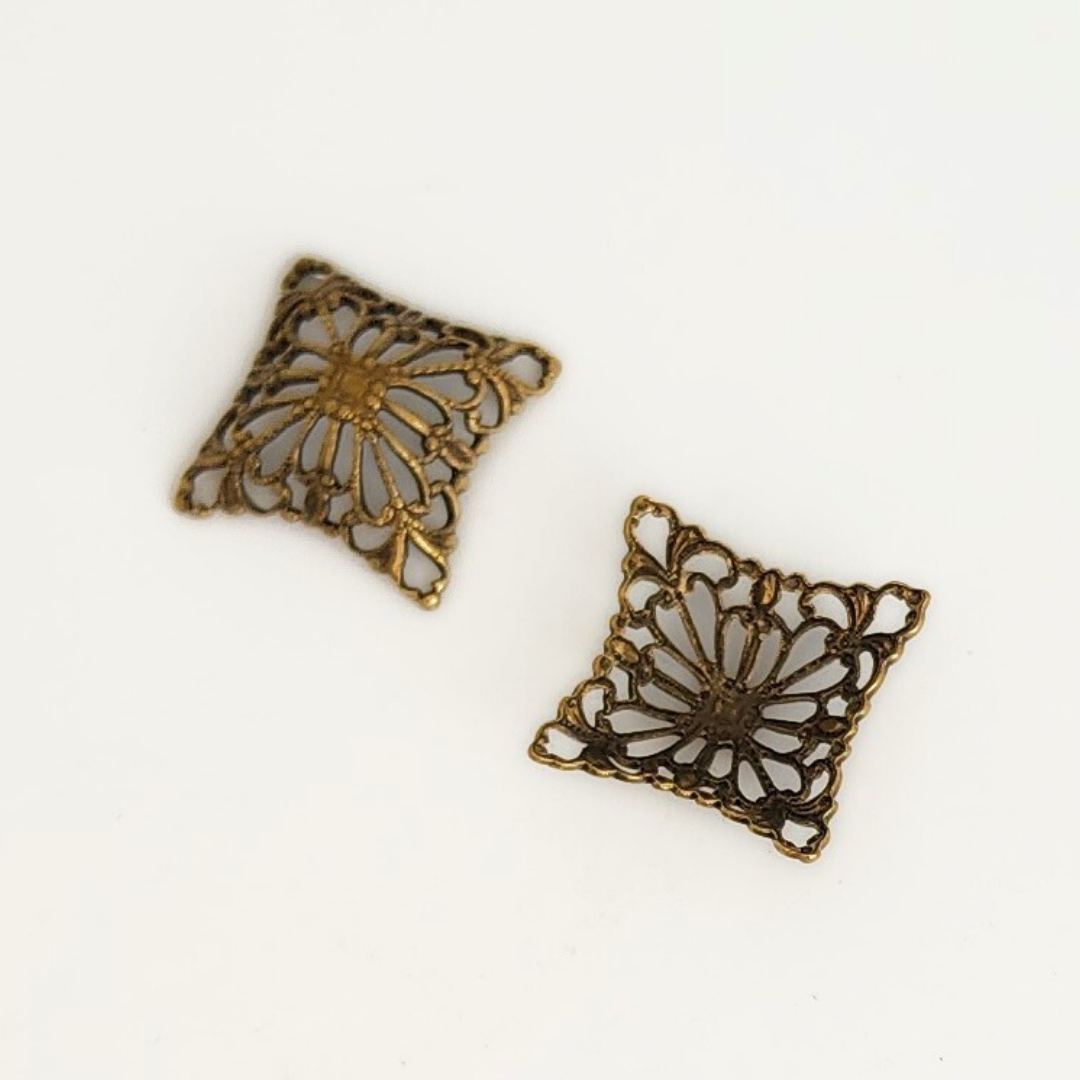 Brass Domed Flower Filigree Square 15mm