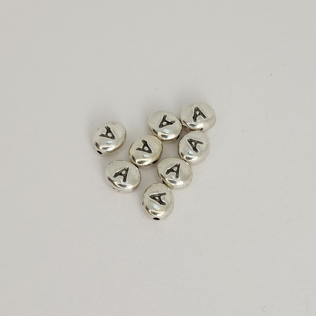 Bright Rhodium Letter Beads 6mm