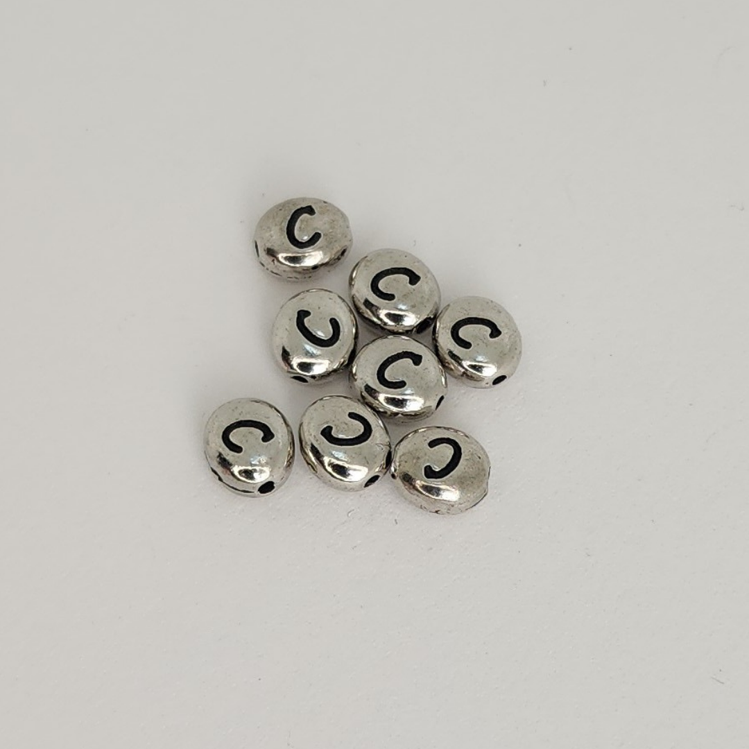 Bright Rhodium Letter Beads 6mm