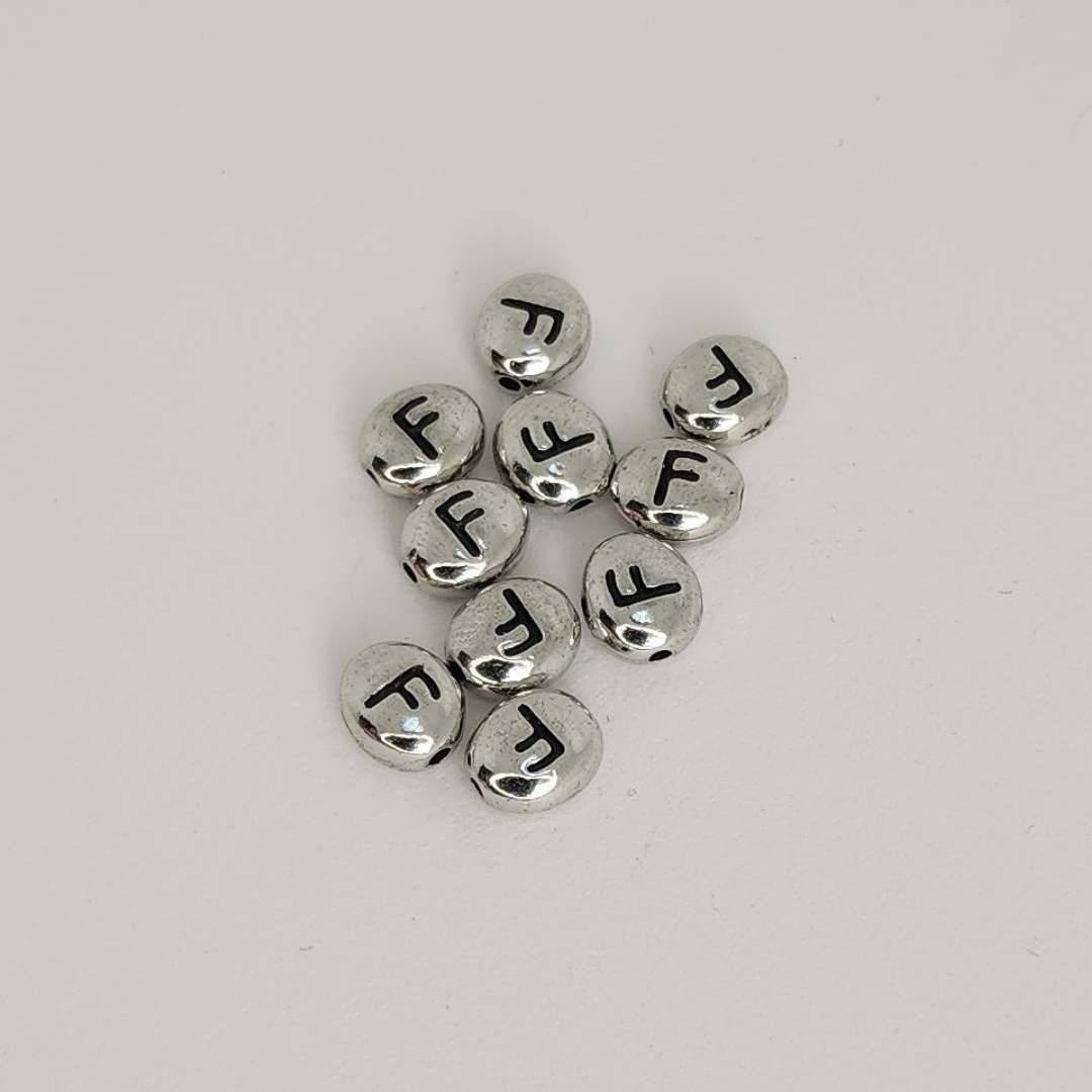 Bright Rhodium Letter Beads 6mm