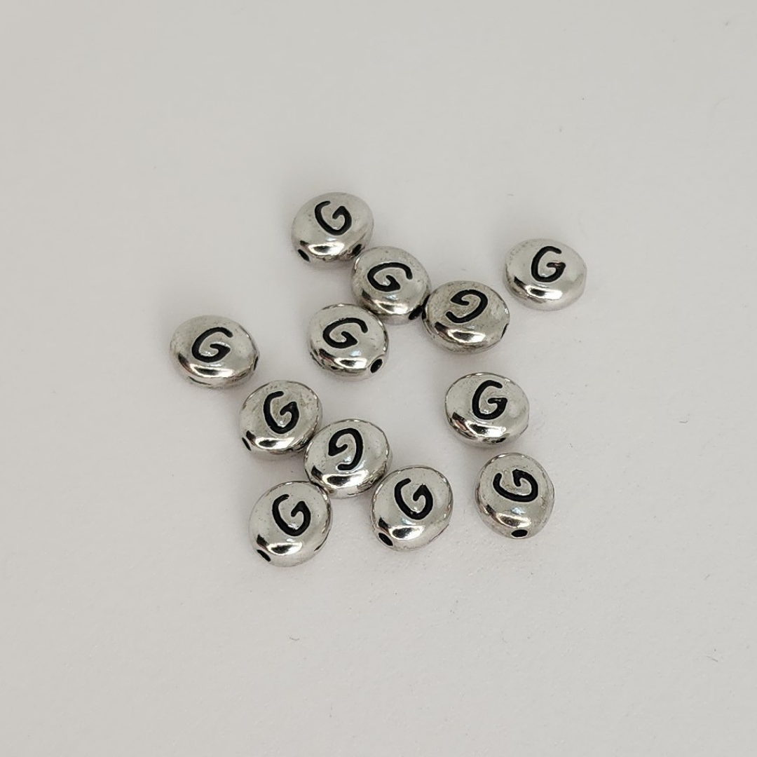 Bright Rhodium Letter Beads 6mm
