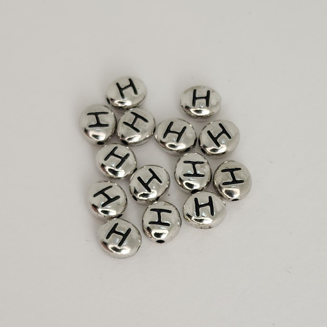 Bright Rhodium Letter Beads 6mm