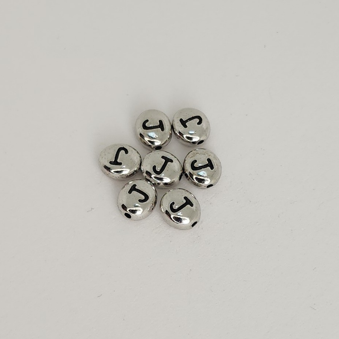 Bright Rhodium Letter Beads 6mm