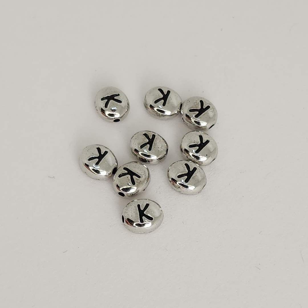 Bright Rhodium Letter Beads 6mm