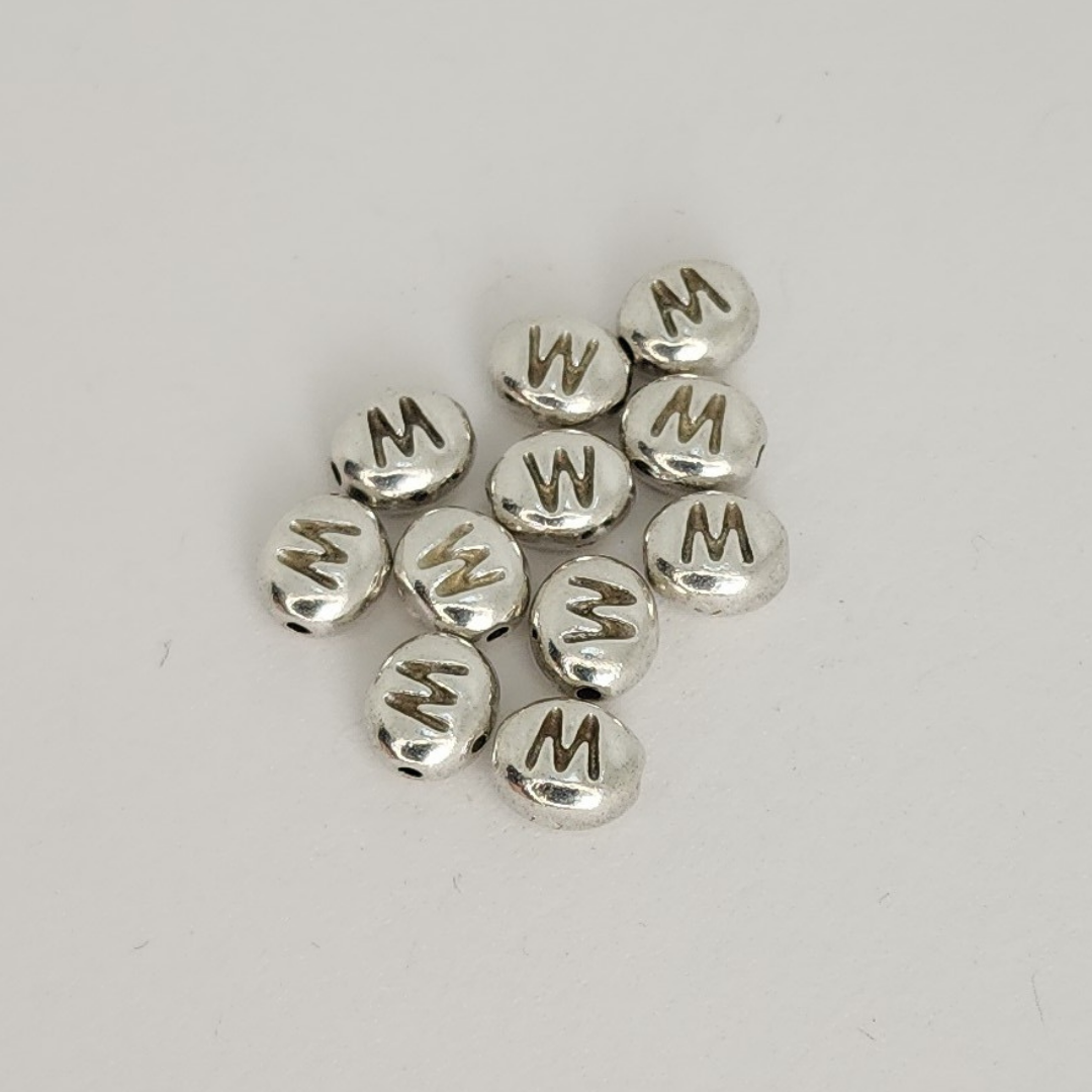 Bright Rhodium Letter Beads 6mm