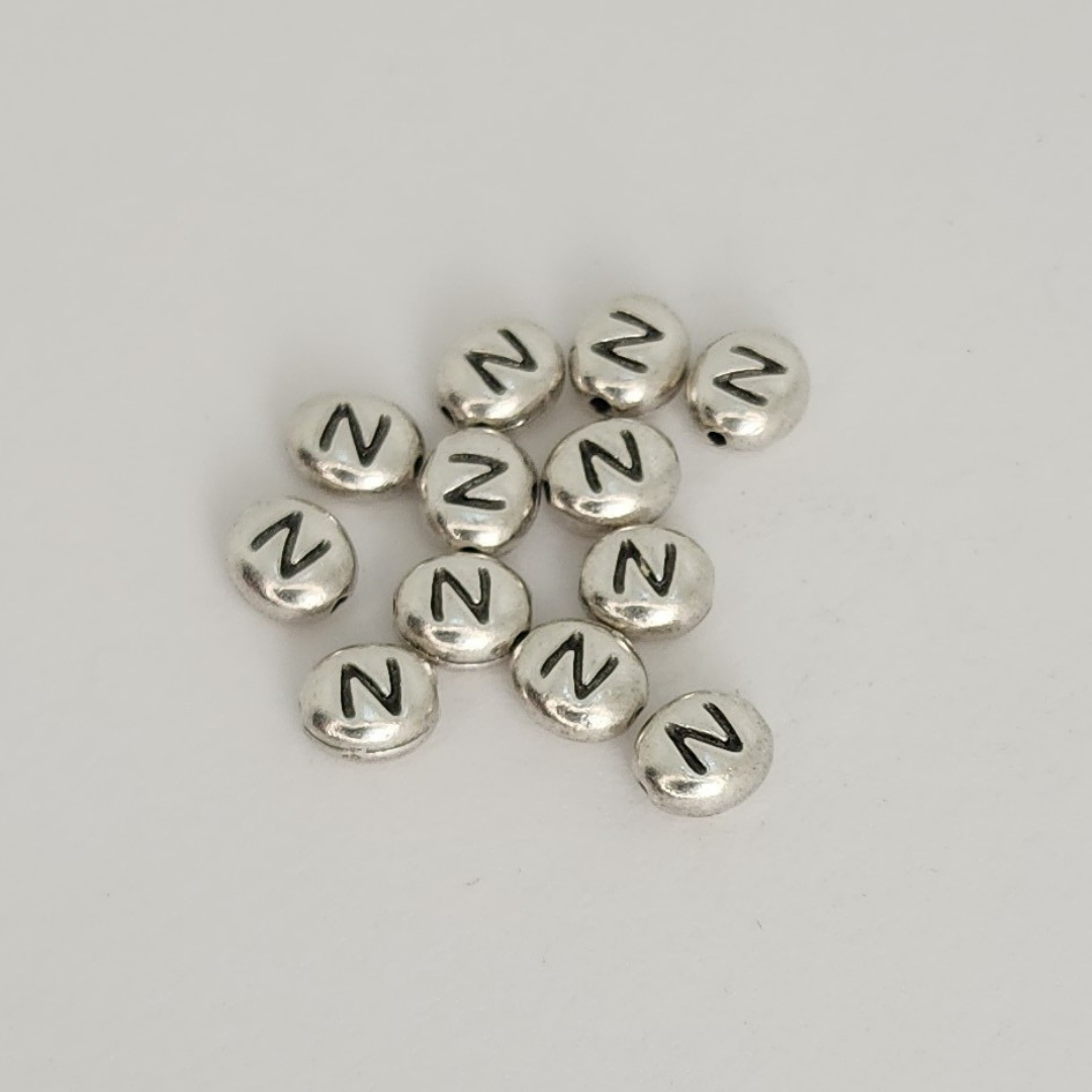 Bright Rhodium Letter Beads 6mm