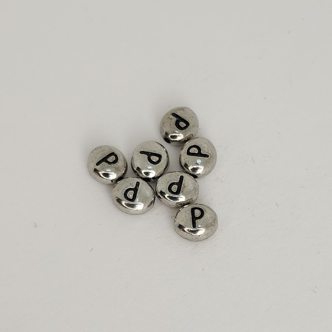 Bright Rhodium Letter Beads 6mm