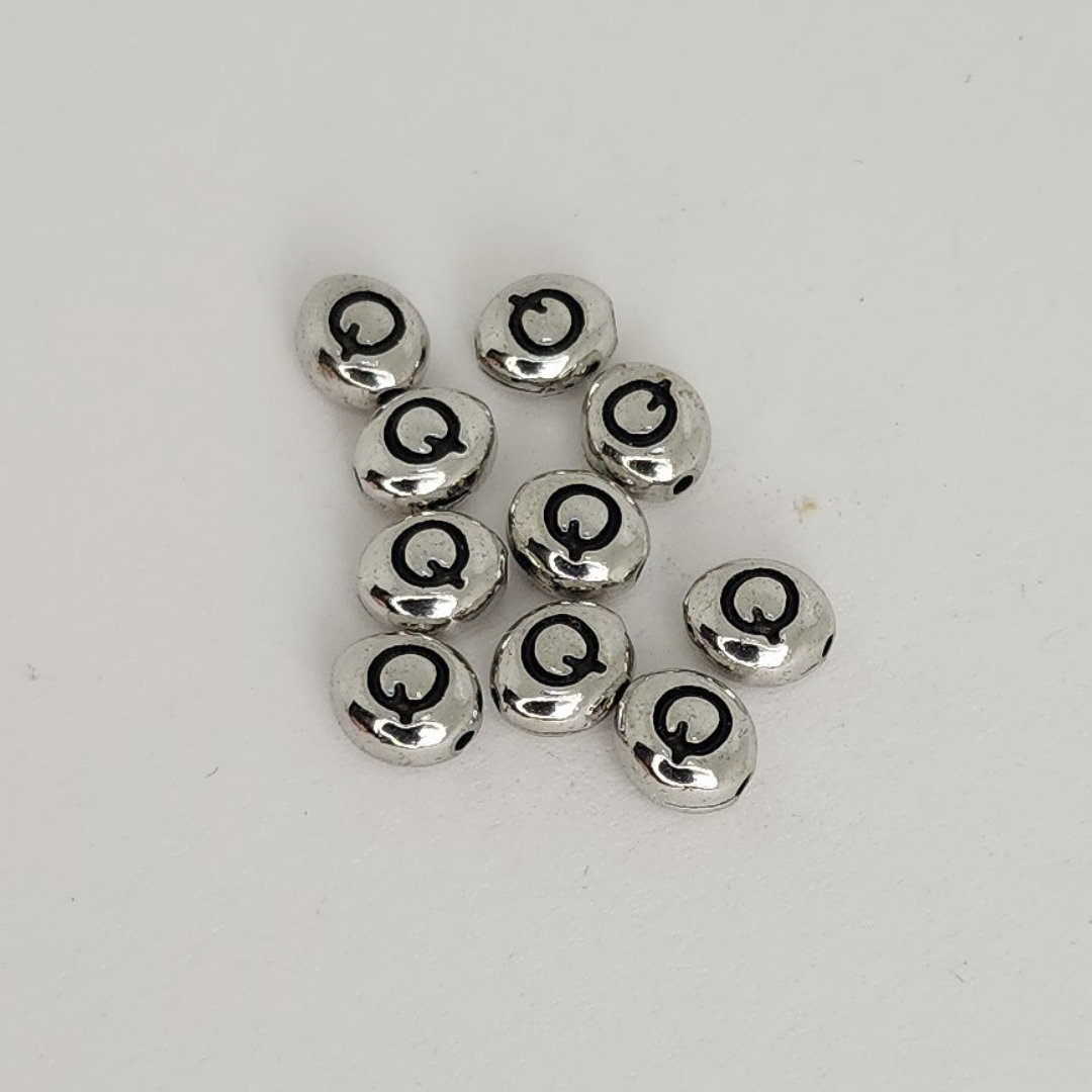 Bright Rhodium Letter Beads 6mm