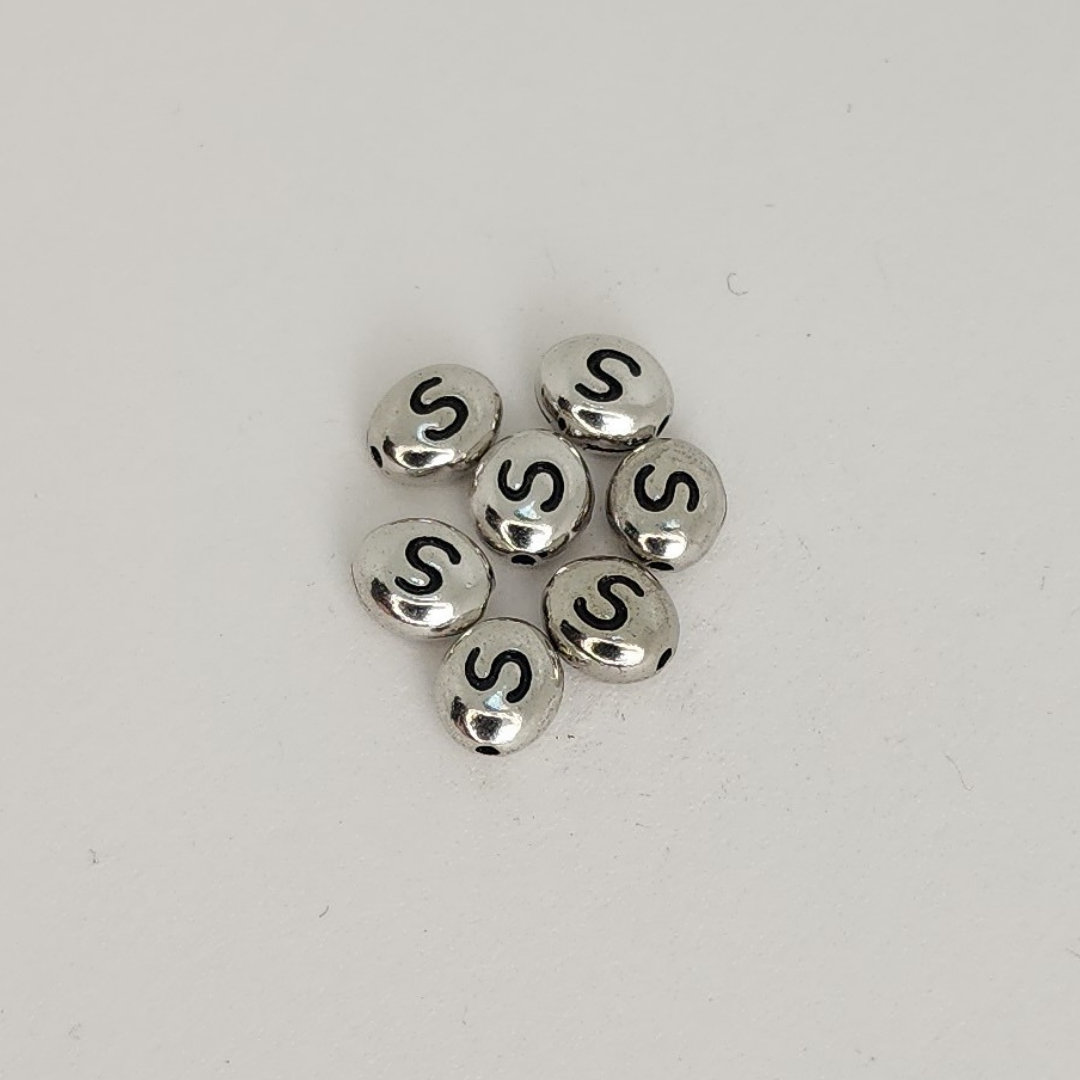 Bright Rhodium Letter Beads 6mm