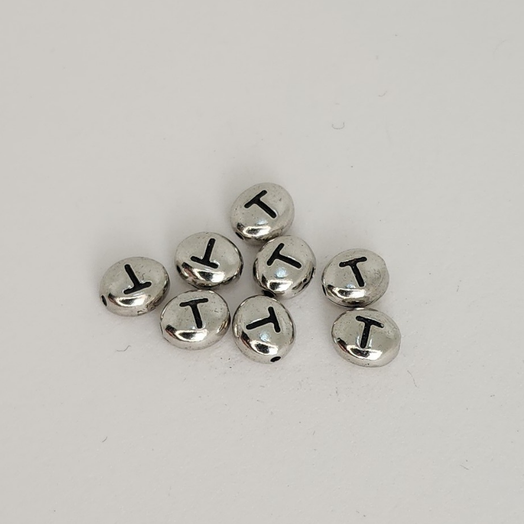 Bright Rhodium Letter Beads 6mm
