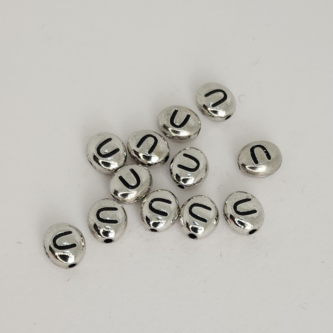Bright Rhodium Letter Beads 6mm