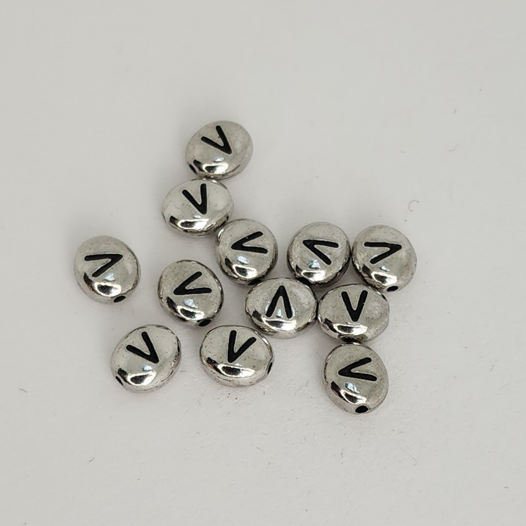 Bright Rhodium Letter Beads 6mm