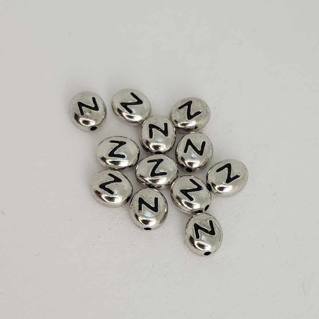 Bright Rhodium Letter Beads 6mm