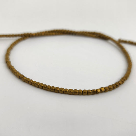 Matte Gold Hematite Round Cube 2mm